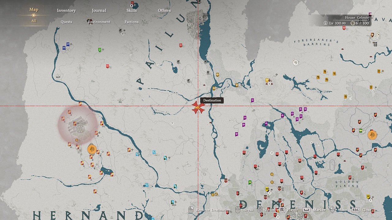 A map showing another Bismuth Ore farming spot