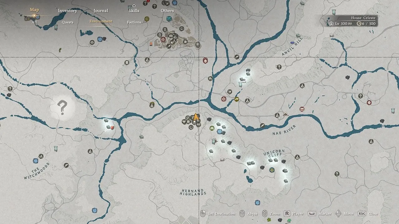 A map showing Copper Ore locations