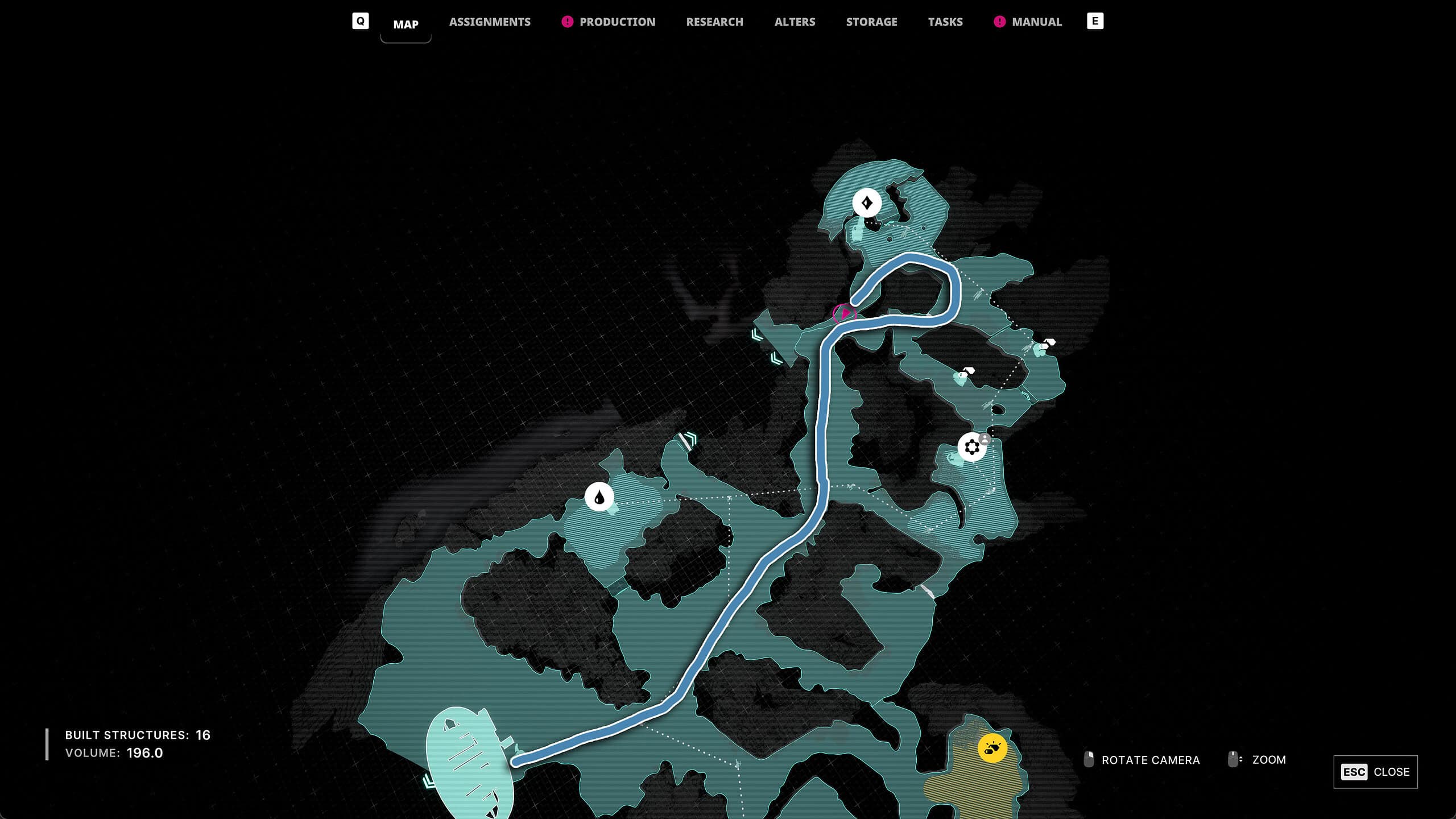 A map showing players where the Damaged Chip is in Act 1, with a route overlaid on top for the easiest and safest route