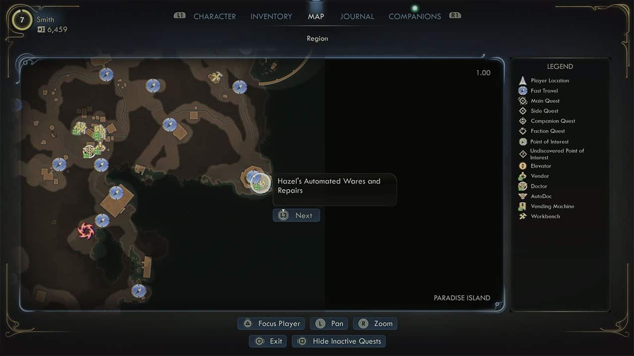 A map showing where to find the vendor in Euphoria