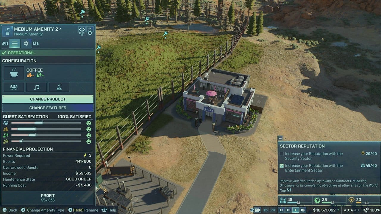 An empty drinks shop in Jurassic World Evolution 3