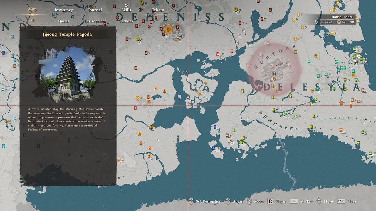 A map showing players where to find the Jijeong Temple Pagoda