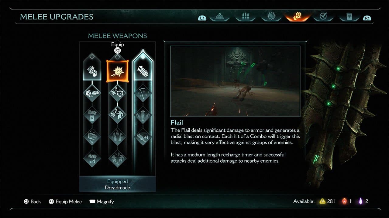 Showing the different types of melee weapons