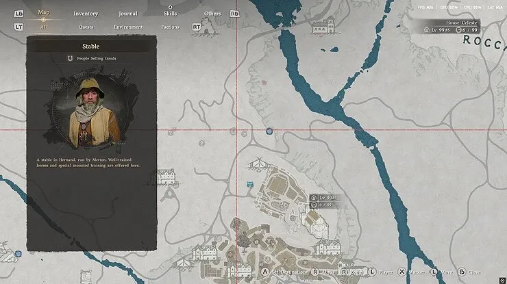 A map showing where to find a stable in Crimson Desert