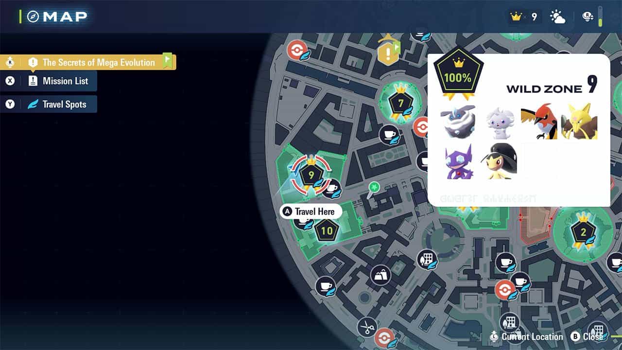 An image showing players where to find Wild Zone 9 and the Pokemon within it